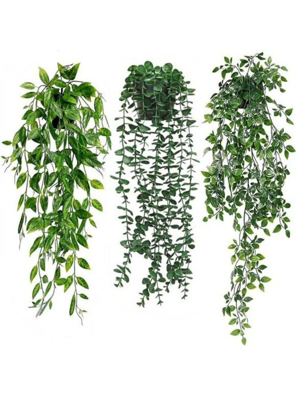 Set of 3 artificial hanging plants faux eucalyptus greenery indoor home decor